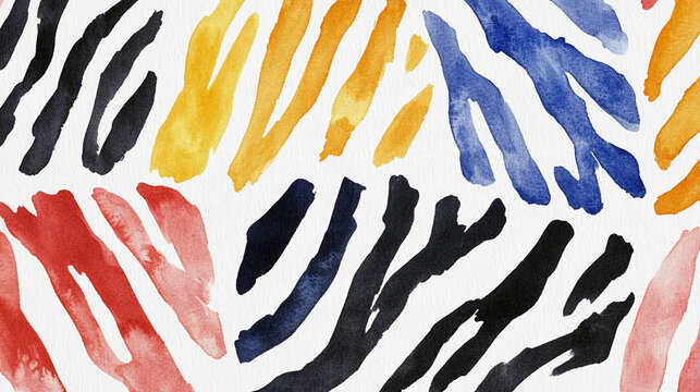 Colorful Abstract Watercolor Animal Stripe Pattern on White