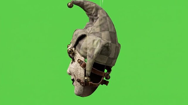 Creepy jester masks rotating on green screen background