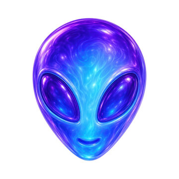 Colorful alien head PNG with a transparent background, glowing purple and blue.