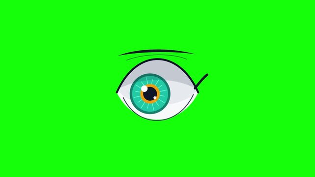 Animated Green Eye Opening and Closing on Chroma Key Background