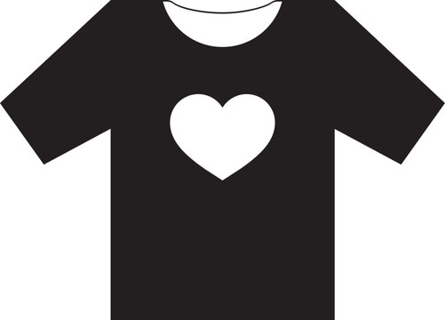 Black T-shirt with White Heart Graphic Design