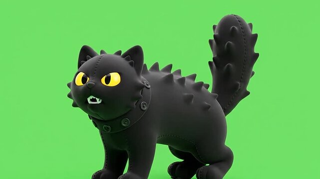 Stylized 3d black cat sprite animation on green background