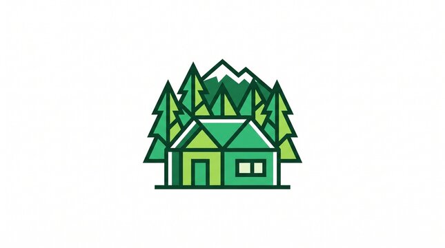 Modern house in forest mountains icon