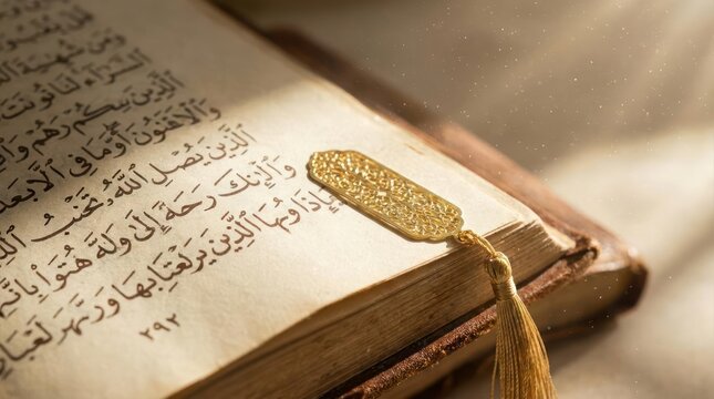 Open Quran with gold tassel bookmark