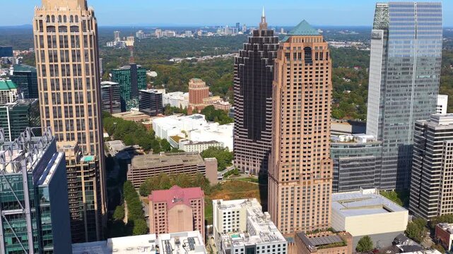 Urban Atlanta cityscape with modern skyscraper buildings. Aerial view of big American city architecture.