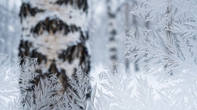 Frost Patterns Glass Birch Forest Winter