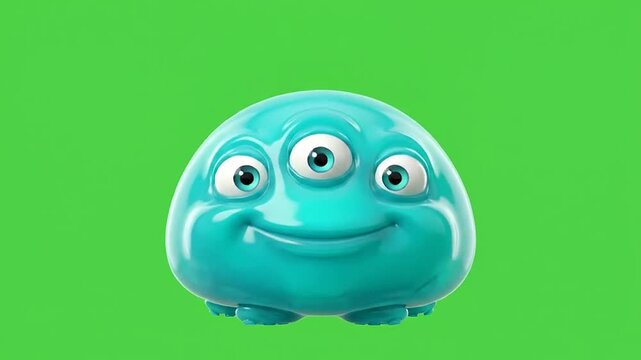 Cute blue halloween monsters pattern on green background