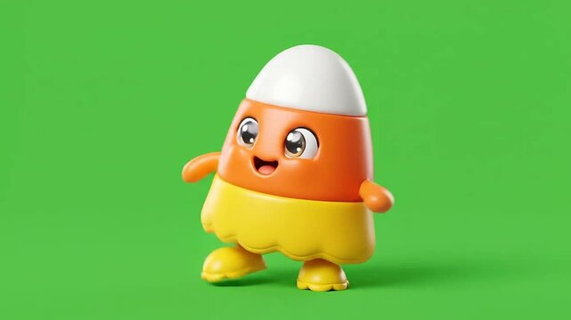 Cute 3d candy corn mascot walking and waving for halloween