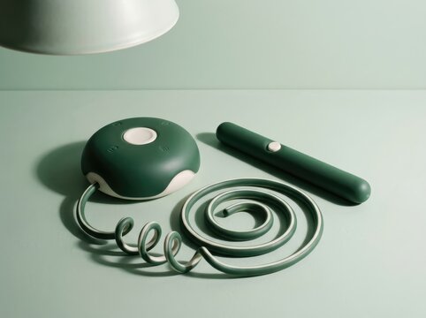 Fitness gear with green jump rope on mint background 3d render
