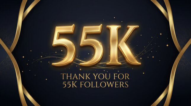 Elegant Gold 55K Followers Celebration Banner &ndash; Thank You for Reaching 55,000 Followers