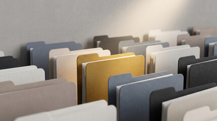 Fototapeta premium Organized File Folders With Highlighted Document for Business Data Management