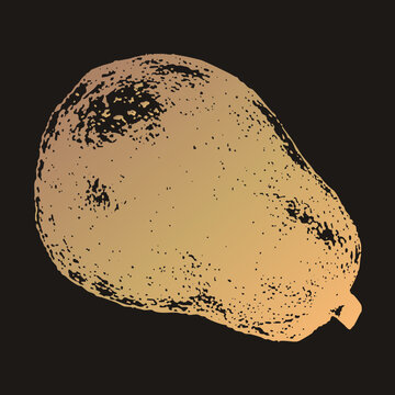 "Speckled grunge style papaya, also called pawpaw or tree melon, with dotted halftone texture and orange gradient. The distressed spotty surface gives this tropical fruit a bold vintage print l
