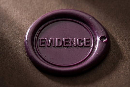 Wax seal evidence stamp with bold forensic legal concept