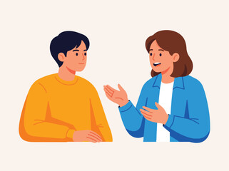 Obraz premium Two people discussing ideas together happily