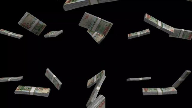 Azerbaijan Money, Azerbaijani Manat Banknotes Falling On Black Background, AZN Currency Stacks Dark Cinematic, 4K