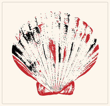 "A weathered in gritty red and black splatter with a vintage screenprint look. Rough sea texture evokes coastal folk art and aged prints."