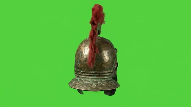 Roman centurion helmet set rotating on green screen