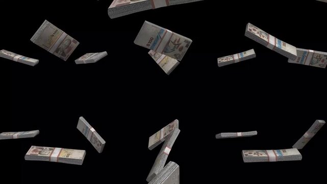 Bahamas Money, Bahamian Dollar Banknotes Falling On Black Background, BSD Currency Stacks Dark Cinematic, 4K