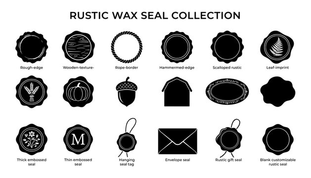 Rustic Wax Seal Collection, Various Designs Including Rope-Border, Scalloped