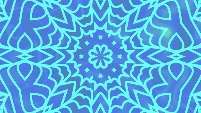 Symmetrical blue and cyan mandala pattern suitable for backgrounds, textiles, home decor, and meditation products. Intricate and soothing design.
