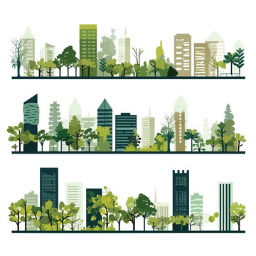 City with vegetation vector set isolated on white