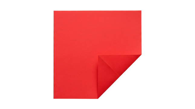 Square sheet of red origami paper with one corner folded inward paper art material science primary color creative material geometric decoration japanese