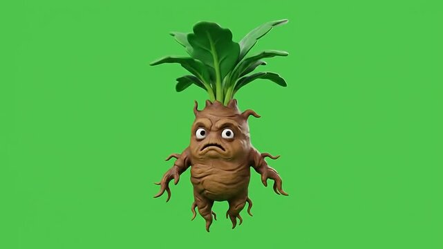Fantasy mandrake root creature screaming with various expressions
