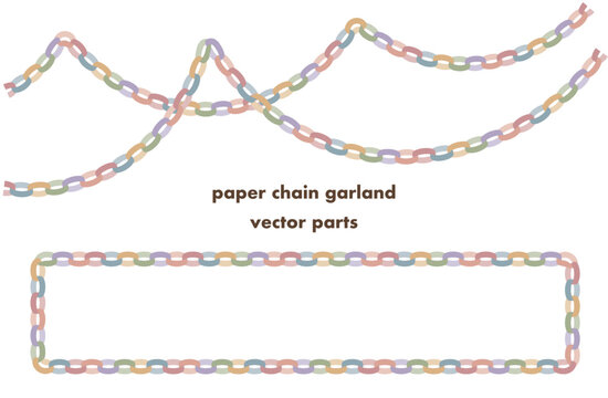 Earth Color Paper Chain Garland and Frame Vector Parts Set｜アースカラーの輪つなぎガーランドとフレームのベクターパーツセット
