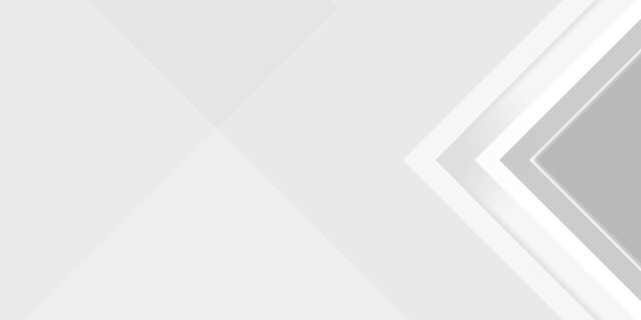 Abstract white and grey geometric background with layered chevron arrow shapes. Modern minimal corporate banner template