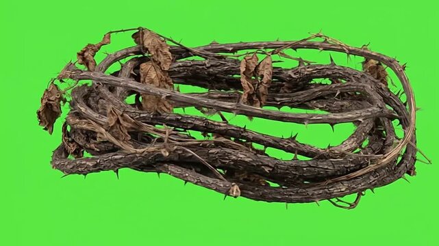 Bundles of thorny branches isolated on green screen