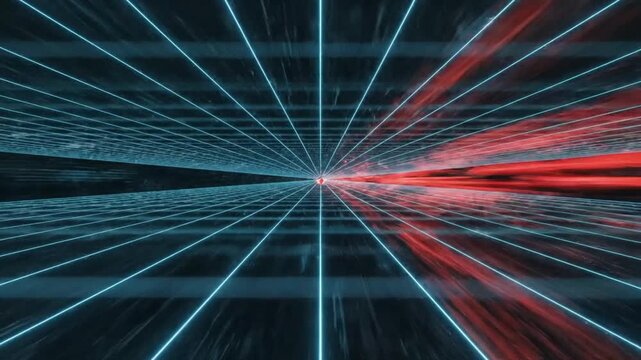 A glowing red arrow points upward in a digital grid space