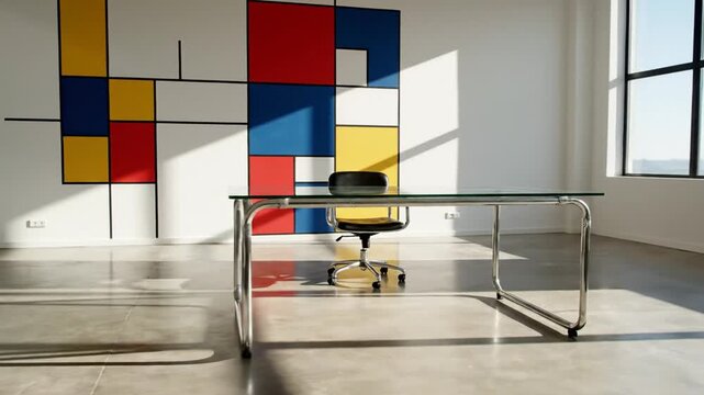 Modern Office Interior with Mondrian inspired Wall Art and Natural Light