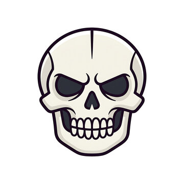 Menacing skull graphic icon with angry expression on white background