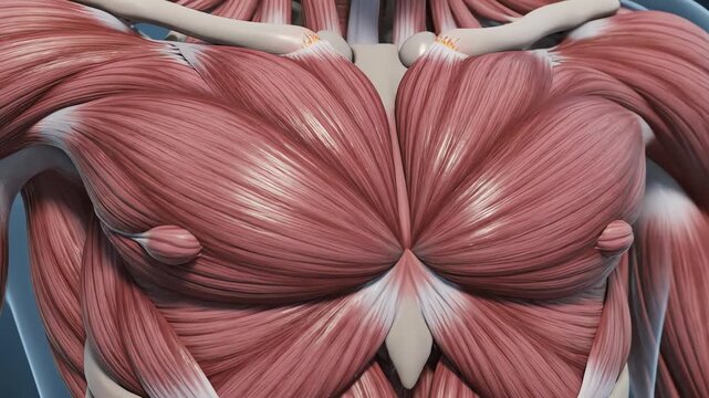 3D medical animation of human chest muscles and anatomy