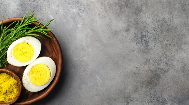 classic deviled eggs recipe concept, simple ingredients arrangement, overhead food flat lay