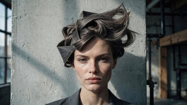 Striking Portrait of Woman with Dramatic Hairstyle