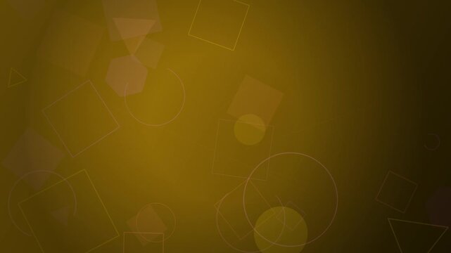 Warm golden geometric shapes and circles float across an abstract background with soft glowing effects.