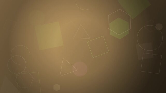 Warm golden geometric shapes and circles float across an abstract background with soft glowing effects.