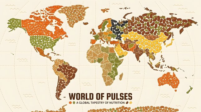 Colorful World Map Illustration with Abstract Dots Depicting Global Nutrition Patterns