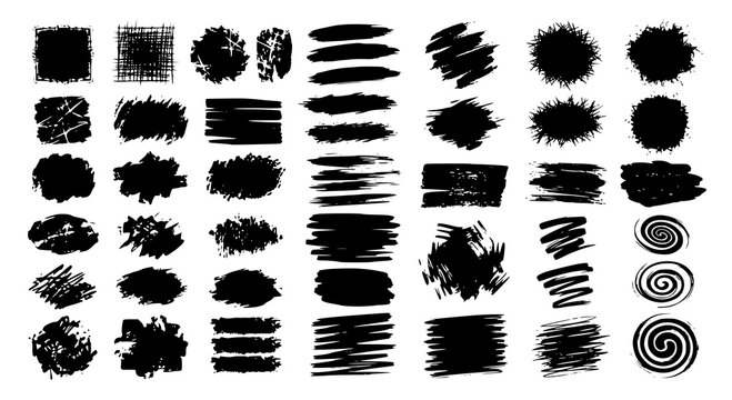 Paint brush strokes. Black vector rough edge rectangles. Grunge square frames set. Jagged edge torn paper background collection. Grungy distressed text boxes. JPEG version.