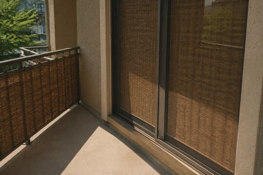 すだれを取り付けたベランダの窓と日陰