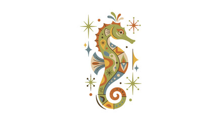 Mid-century modern seahorse graphic illustration © Laris