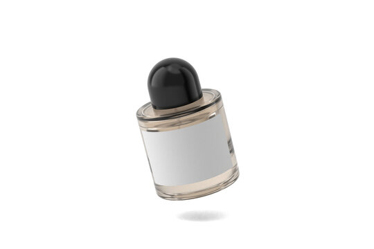 Round black cap premium clear Perfume Bottle with blank label different angles set isolated on a transparent white background 3d rendering