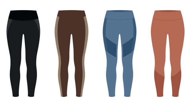 Set of four different leggings for sports and leisure, technical apparel templates, fashion design illustration, workout gym wear, activewear
