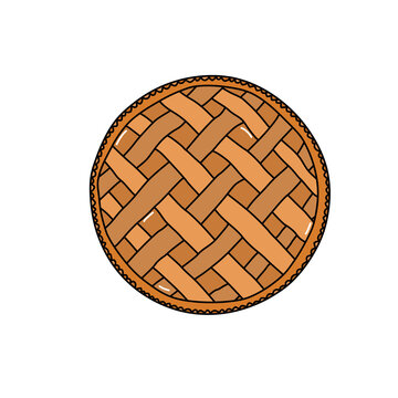 Freshly baked pie with lattice crust top view hand drawn doodle