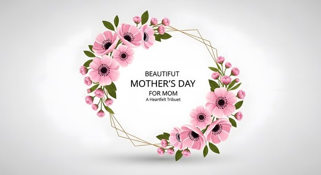 Happy mothers day wishes greeting card with beautiful flowers and leaves