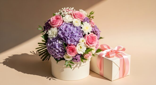 Beautiful mothers day flowers and gift box for mom