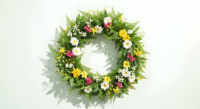 Beautiful mothers day wreath with colorful flowers and greenery