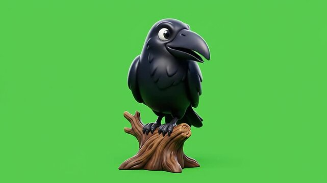 Cartoon raven character animation set on green screen