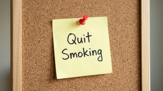Quit Smoking Reminder On A Corkboard With Thumbtack